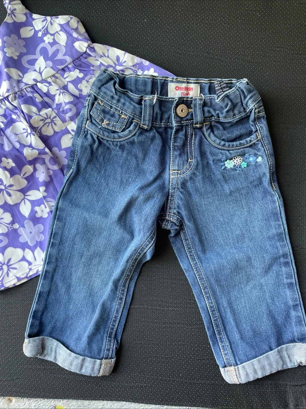 OshKosh B'gosh Purple Floral Sundress & Blue Denim Jeans Set